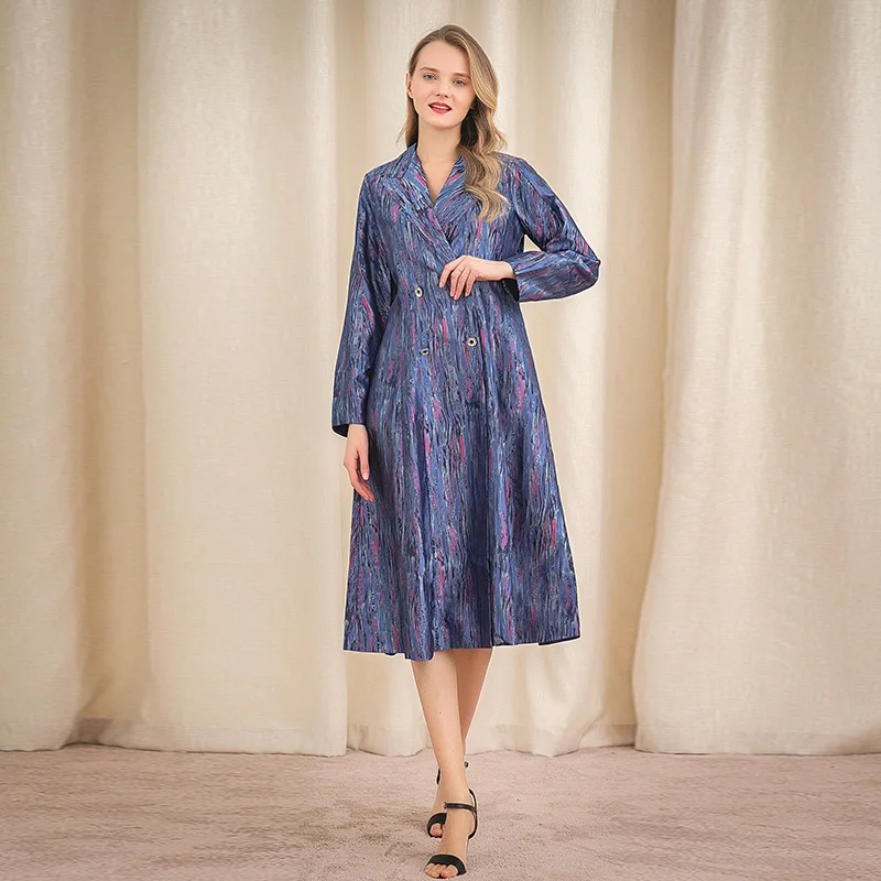 VOA трикотажная окрашенная жаккардовая шелковая колючая юбка с воротником и