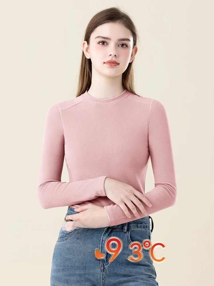 Dralon Bottoming Shirt Women T-shirt 2024 New Autumn and Winter Inner wear Fleece-lined Shoulder All-Match round Neck Long sl...