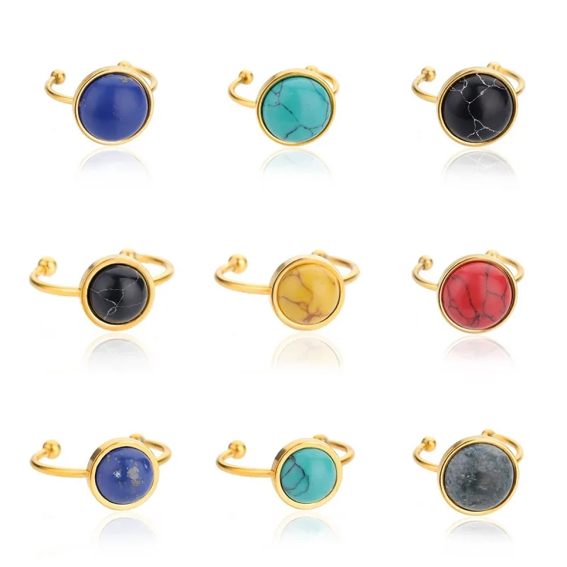 

Colorful Opal Ring For Women Stainless Steel Vintage Stone Ball Opening Adjustable Finger Rings Jewelry Friend Gift Bijoux Femme