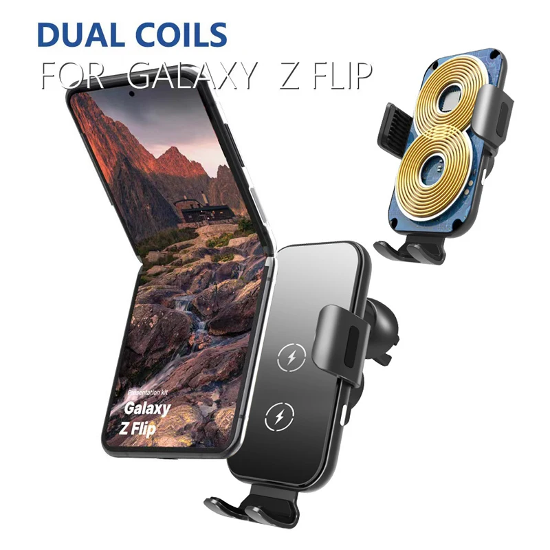 

A8 dual coil 15W KC air outlet folding wireless fast charging mobile phone holder ZFLIP dual coil car wireless charger