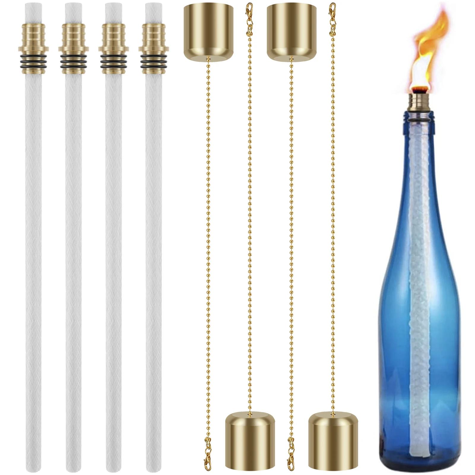 

12Pcs Wine Bottle Torch Kit Durable Torch Light Set with 4 Torch Wicks 4 Brass Torch Wick Holders and 4 Brass Covers Premium DIY