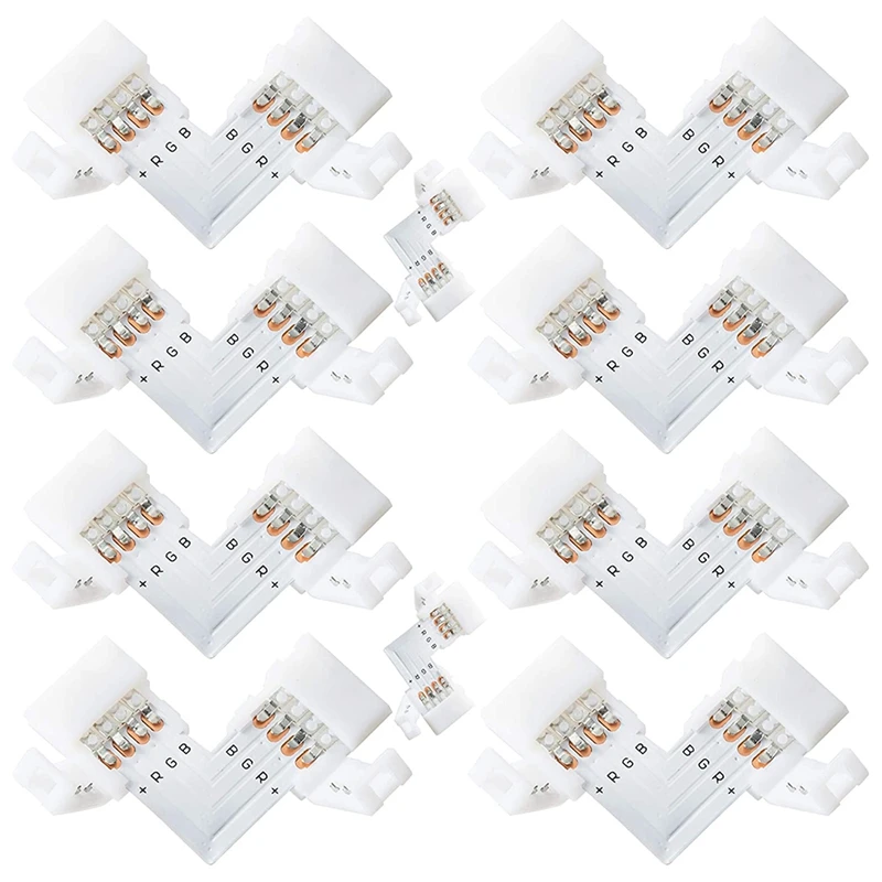 

L Shape 4-Pin LED Connectors 10Pack 10Mm Wide Right Solderless Connector For 3528/5050 SMD RGB LED Light Strips