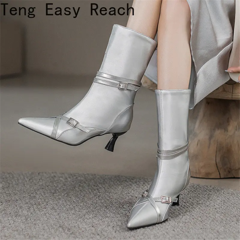 

Hot Sale Women Ankle Boots Ladies Thin High Heels Pointed-toe Solid Microfiber Shoes Sexy Women Autumn Female Boots Plus Size 48