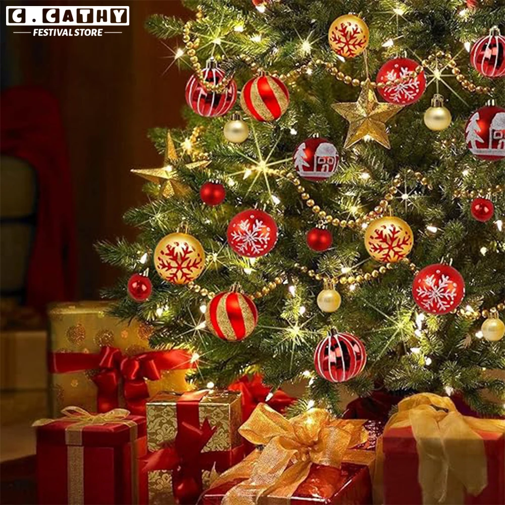 

44 шт., набор елочных шаров, украшения, красочные рождественские многоцветные подвесные шары, украшения, подвесная елка, новогодний декор для дома и вечеринки