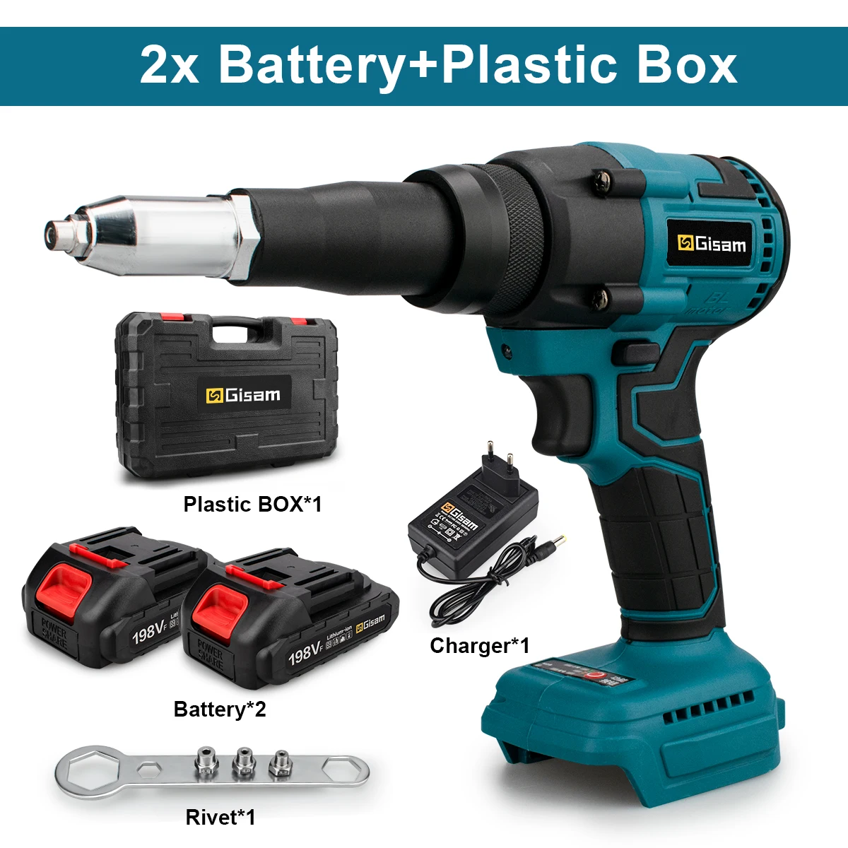 

Аккумуляторный бесщеточный заклепочник Gisam 20000N 2,4-4,8 мм для аккумулятора Makita 18 В