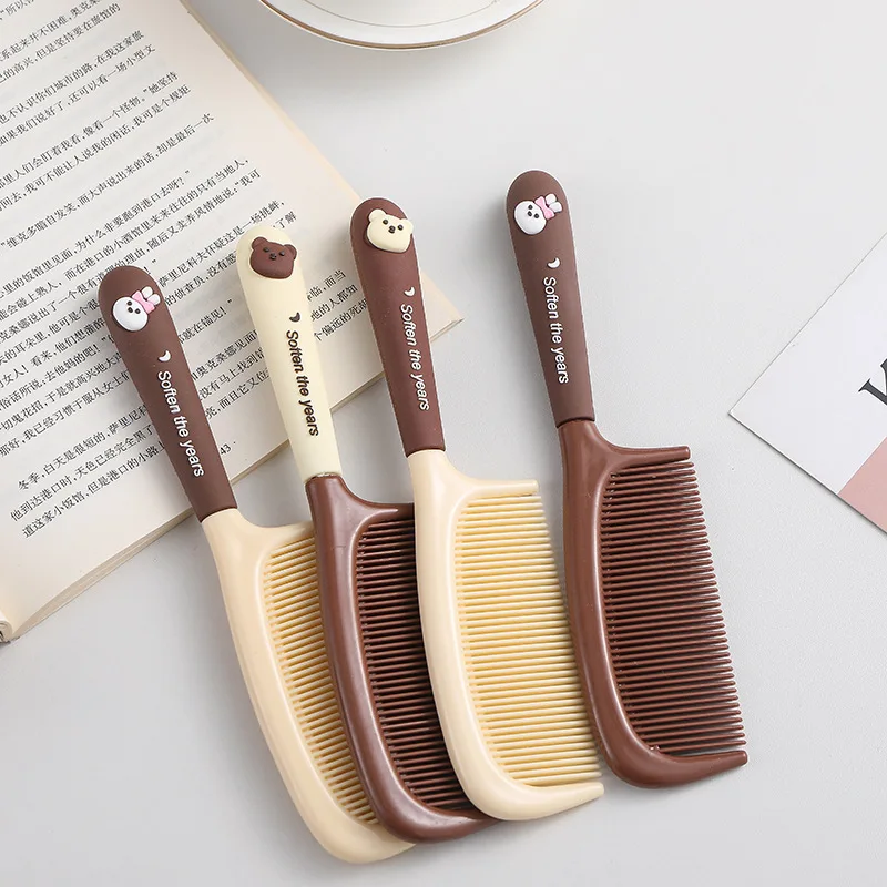 

1pc Cute Cartoon Baby Hair Brush Milk Tea Color Comb Kawaii Bear Bunny Soft Handle Resin Comb for Little Girl Hair Accessories