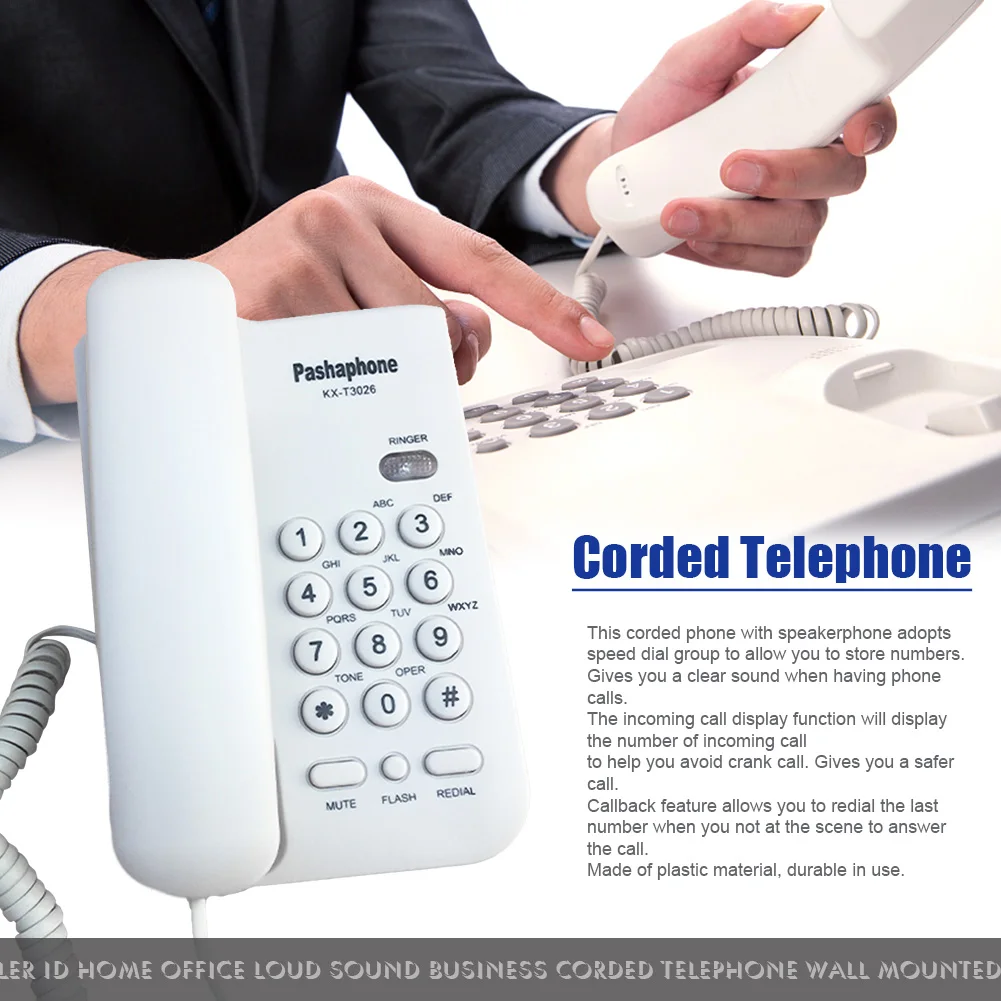 Hotel Corded Telephone Business Big Button Fast Dial Home Office Wall Mounted Caller ID Loud Sound Landline Callback Call Memory