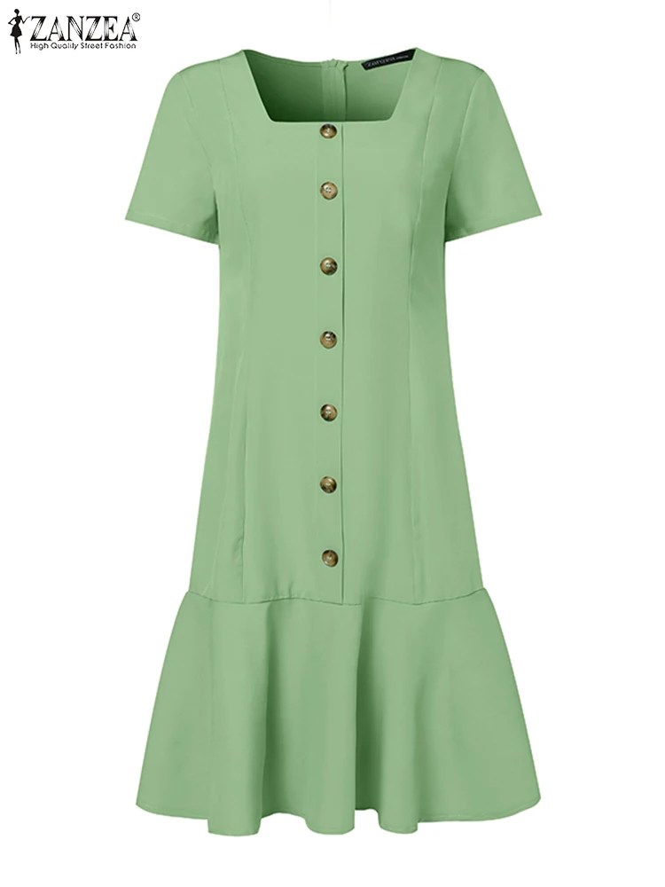 Платье ZANZEA женское с квадратным вырезом элегантный офисный модный Однотонный