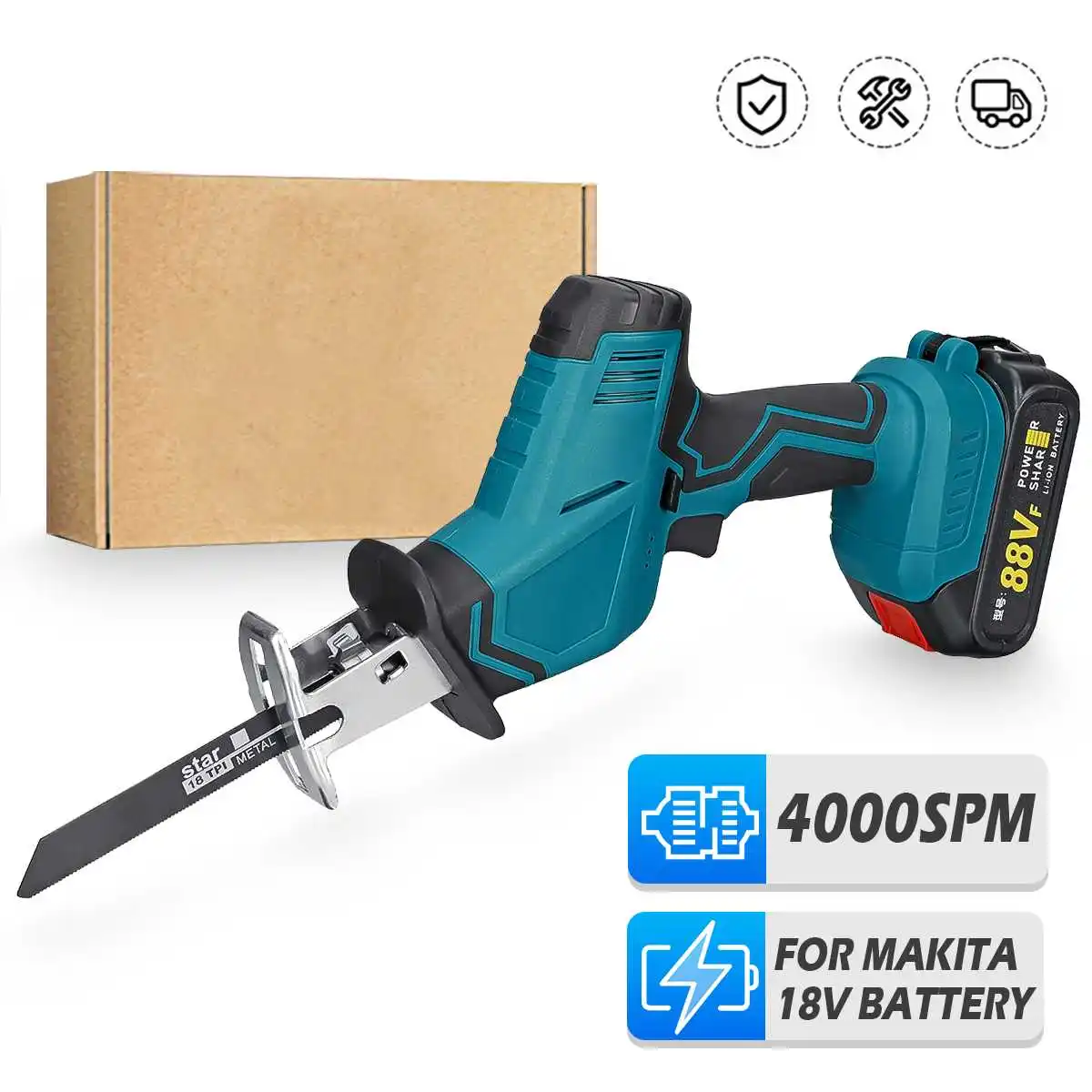 18V Electric Cordless Reciprocating Saw With Li-ion Battery Saw Blade Wood Matal Cutting Power Tool for Makita 18V Battery