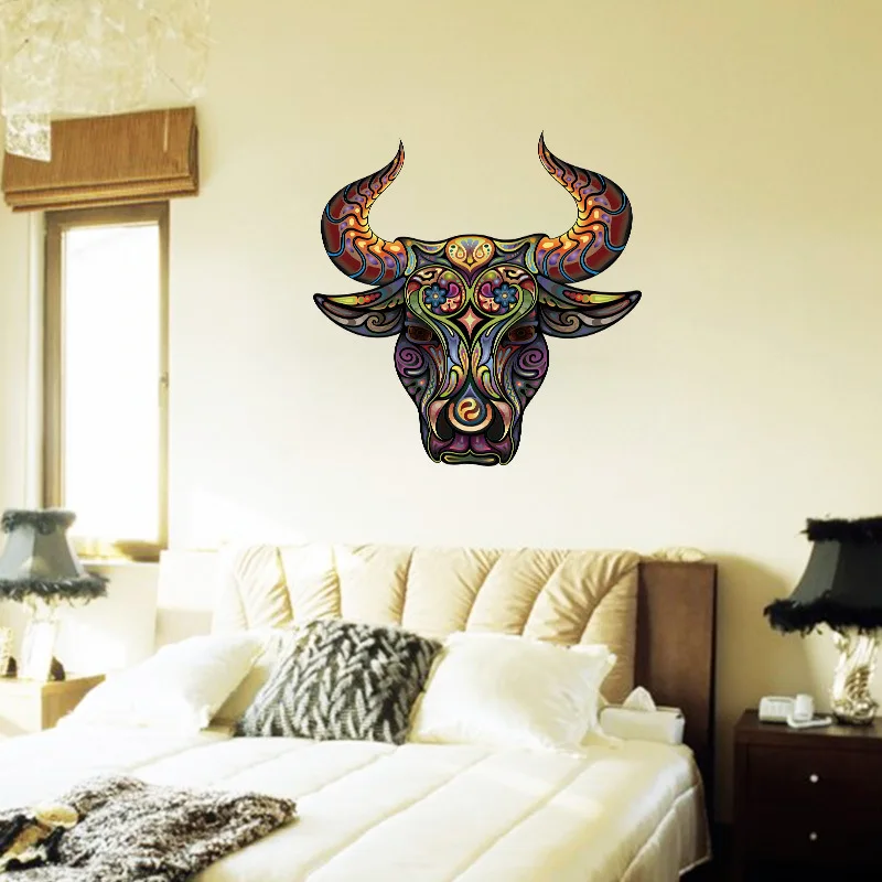 

The Head of Flower Bull Wall Sticker for Living Room Accessories Hoopman Decal Removable Vinyl Murals Home Decor Kids Room Decal