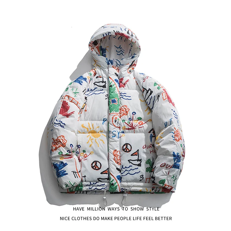 

Arrival Warm Graphic New Winter Thick and Hoodied Wadded Jacket Women Coach Bomber Unisex Men Streetwear Varsity Causual Couple