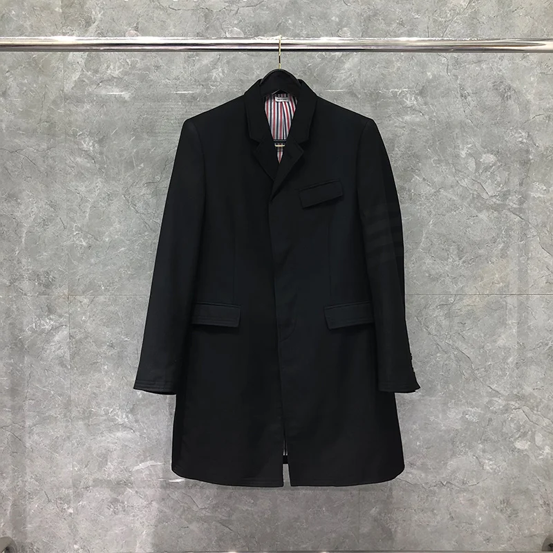 

TB Thom New Windbreaker Autumn Winter Men's Long Coat Turn Down Collar Casual Men Jacket Wool Black Trench Coats
