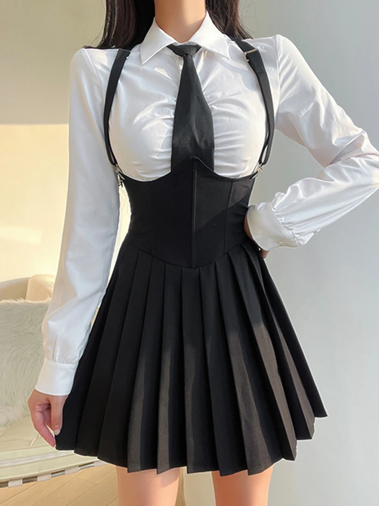 

2023 New Women's Weargothic Long Sleeve Shirt White Elegant Office Sexy Lapel Button Punk Top Korea Fashion Alt Girl Grudge Aest
