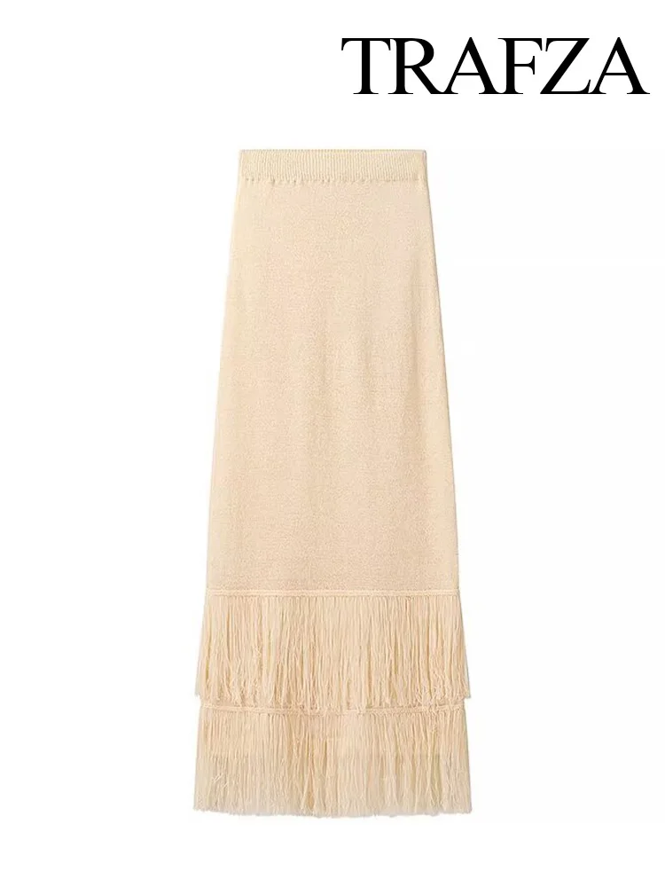 TRAFZA Осенний женский модный комплект из 2 предметов вязаный однотонный топ без