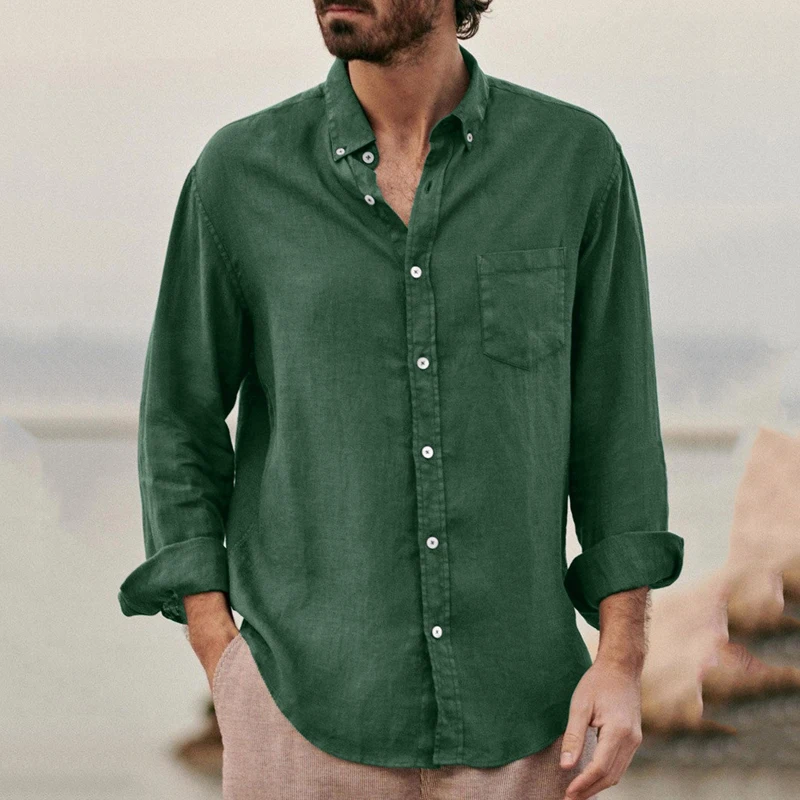 

Casual Simple Solid Color Mens Shirts 2023 Spring Leisure Button-down Lapel Cardigan Tops Men Autumn Fashion Long Sleeve Shirt