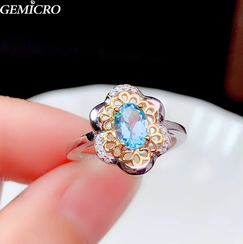 

Женское кольцо из серебра 925 пробы с натуральным голубым топазом овальной формы 5 х7 мм