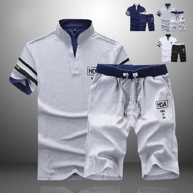 

Summer Men's Print Tracksuit Casual T shirt Shorts Suit+2 Piece Elastic Beach Shorts Solid color Print Sweatshirt men Sportswear