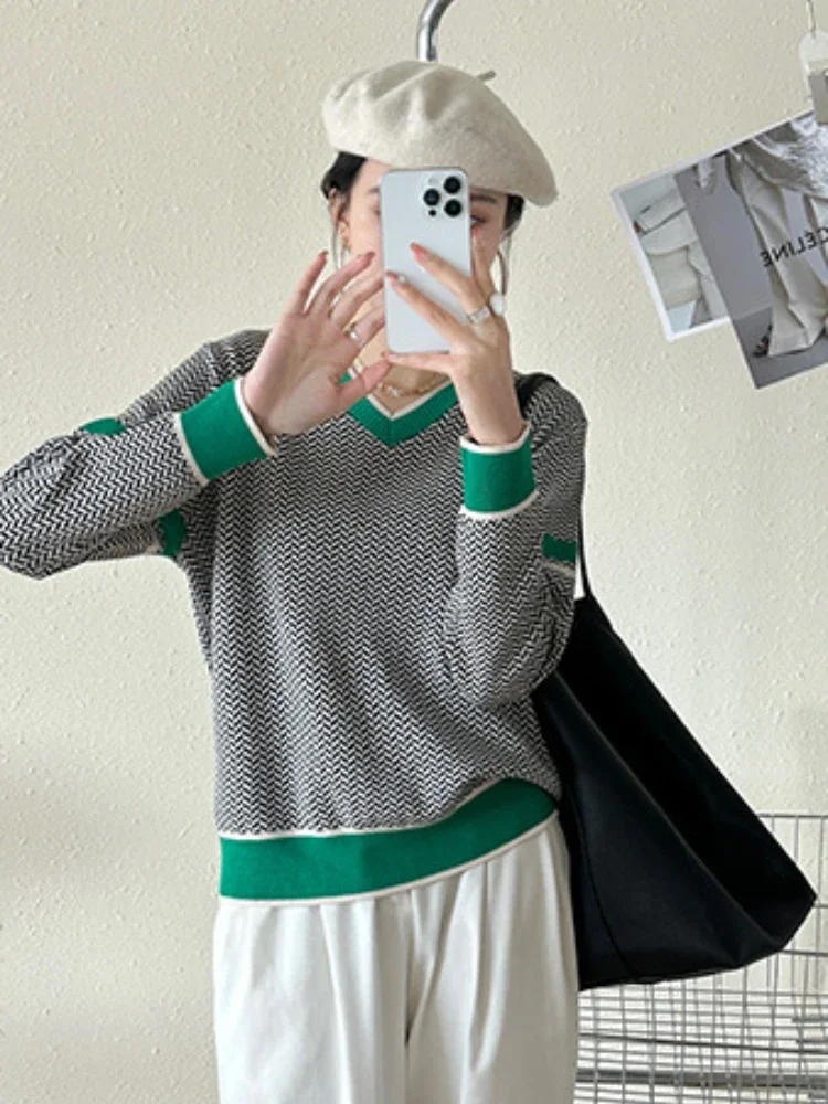 Осень/зима 2023 модная новая женская толстовка с капюшоном в стиле ретро вязаный