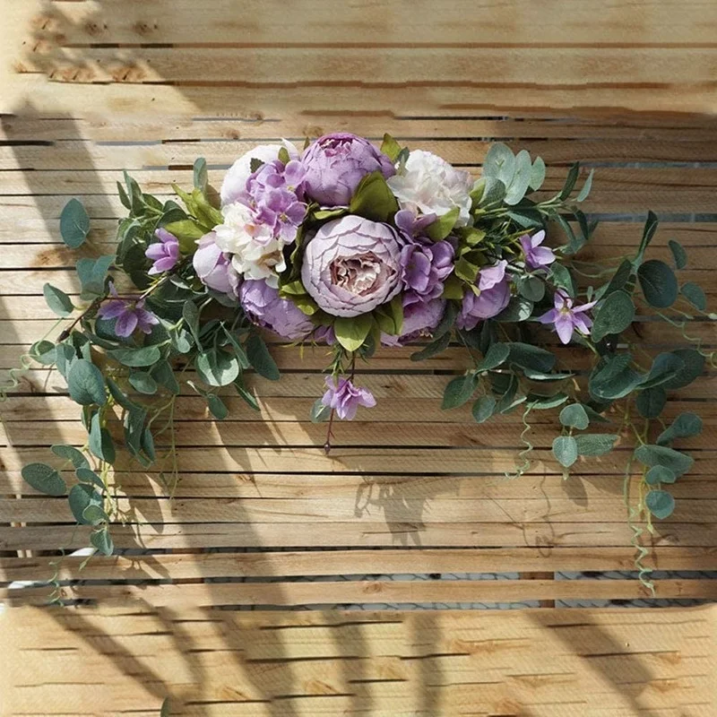 

Wedding Arch Flowers Artificial Silk Flowers Swag Floral Faux Green Leaves Purple Rose Door Decor Wreath for Table Centrepiece