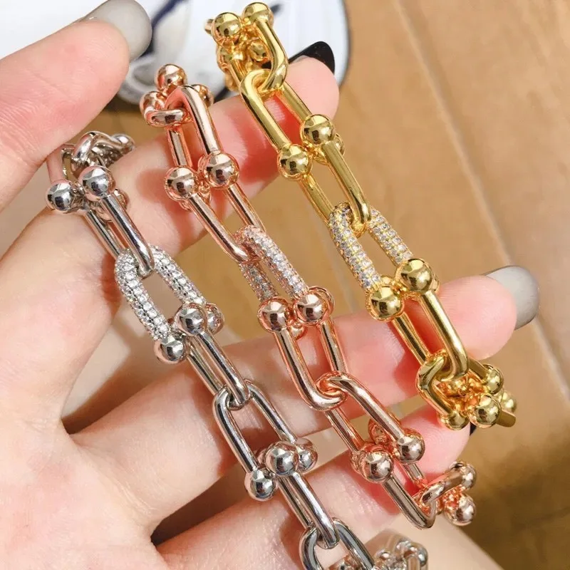 

S925 Sterling Silver Women's Bracelet with U-shaped Lock Ring Buckle 17-21cm Luxury Brand Fashion Jewelry Gift for Girlfriend
