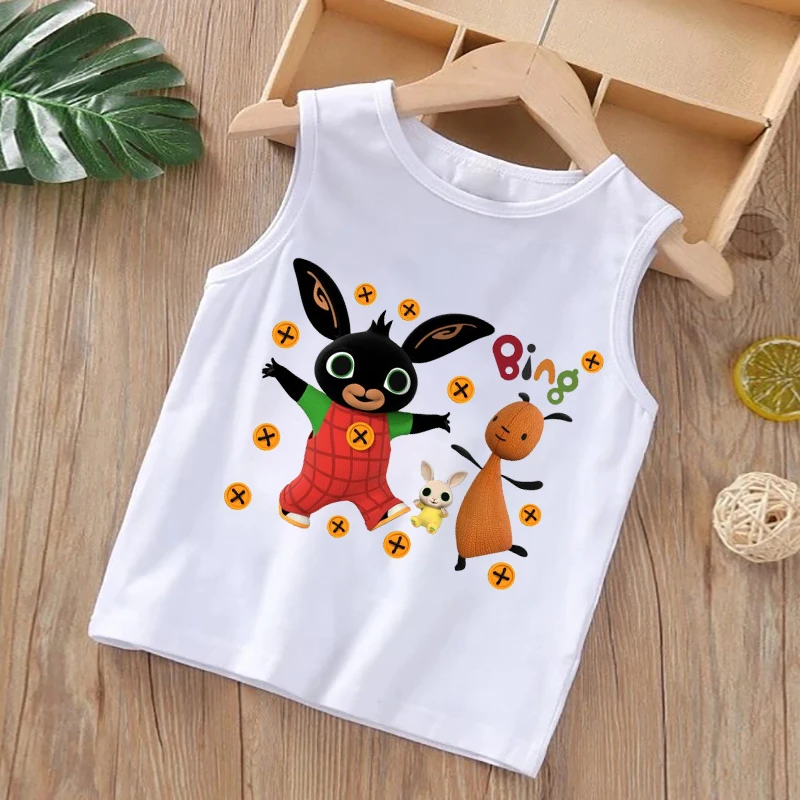 

DERMSPE Boy Girl Clothes Cartoon Rabbit Graphic Printed Kids Tops Summer New Fashion White Vest Kids Casual Round Neck Vest