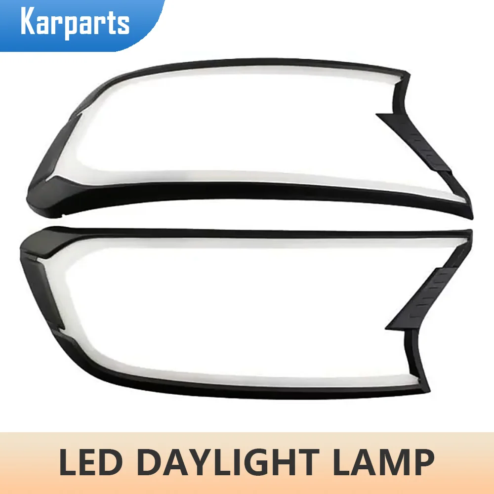 LED Car Running Siganls Light Black HeadLight LED Lights Lamp Hood for Ford Everest 2015 - 2021 Daylight Accessories