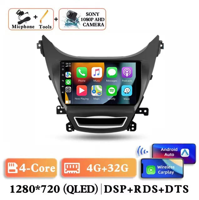 

Беспроводной Carplay Android 14, для Hyundai Elantra Avante I35 2014 2015 2016, мультимедийный автомобильный плеер, авторадио, GPS, видео 5G DSP BT