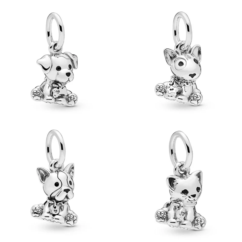 

New 100% 925 Sterling Silver pan 1:1 Charms Bulldog Labrador Bull Terrier PupPuppy Dog Kitty-Cat Dangle Charm