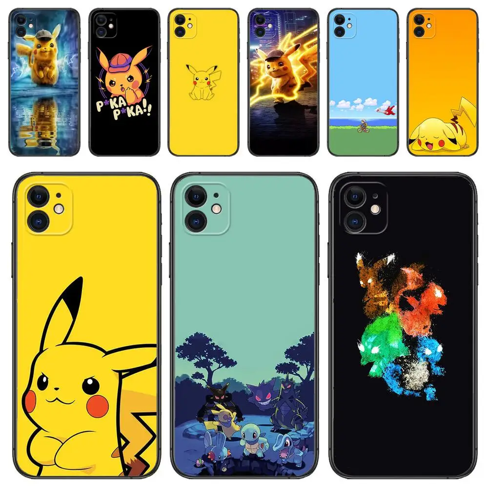 

Pokemon Pikachu Anime phone Case For IPhone 13 12 11 Pro Max Mini SE XR X XS Max 8Plus 7plus 6 6S New Shell Black phone Case