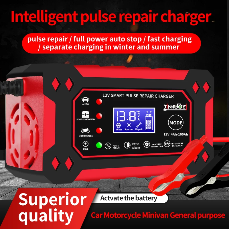 

Car Battery Charger 12V 6A Trickle Chargers Smart Fast Charging Pulse Repair Type Fully Auto Dual-Mode Lead Acid for Motor Truck