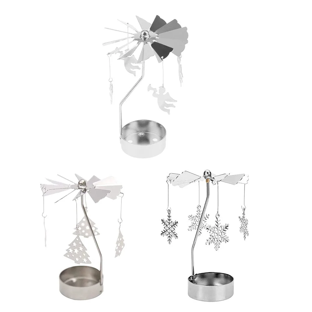 

Holder Christmas Rotating Tealight Candlestick Carousel Holders Metal Rotary Stand Table Desktop Candlesticks Tea Light Holiday