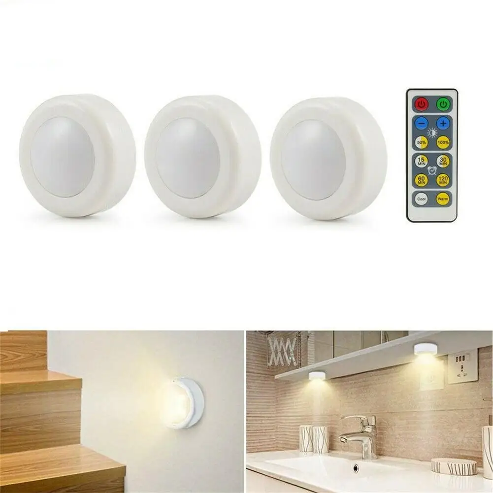 

Беспроводной светодиодный светильник с дистанционным управлением, 3 шт., 2 режима, ночсветильник для кухни, шкафа, шайбы