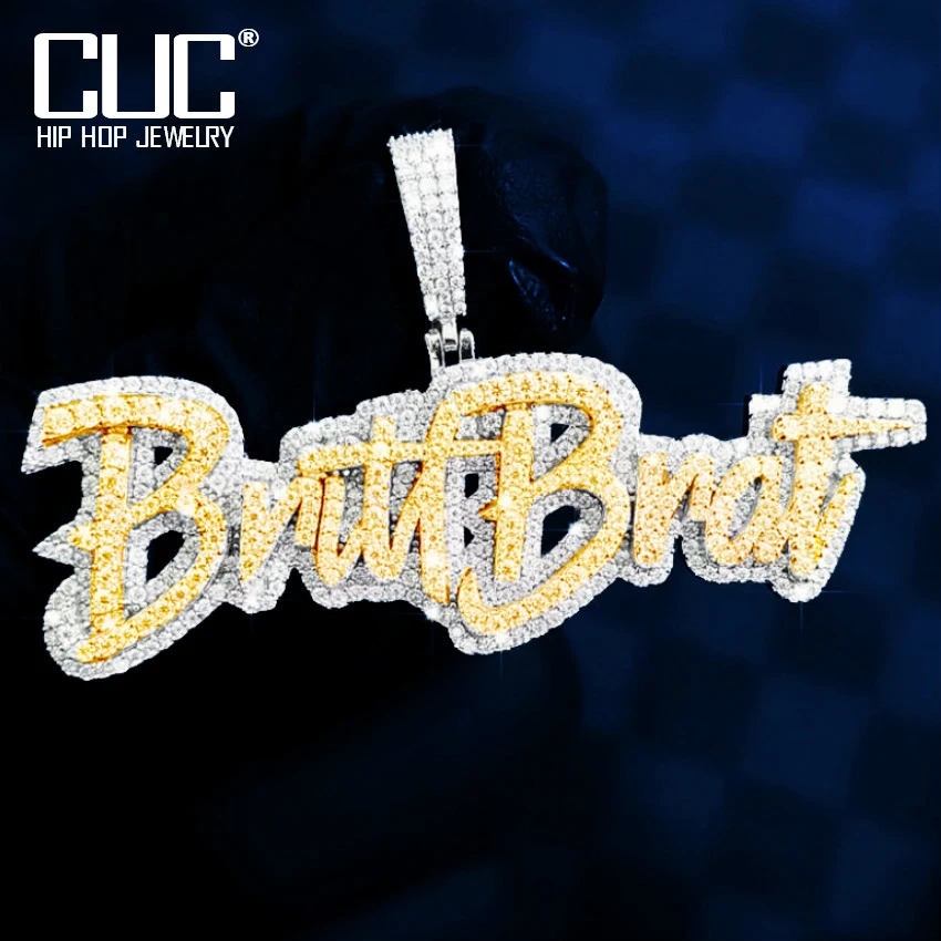 CUC New Custom Brush Script Cursive Letter Name Pendant For Women Men HipHop Necklace Full Zircon Customized Jewelry
