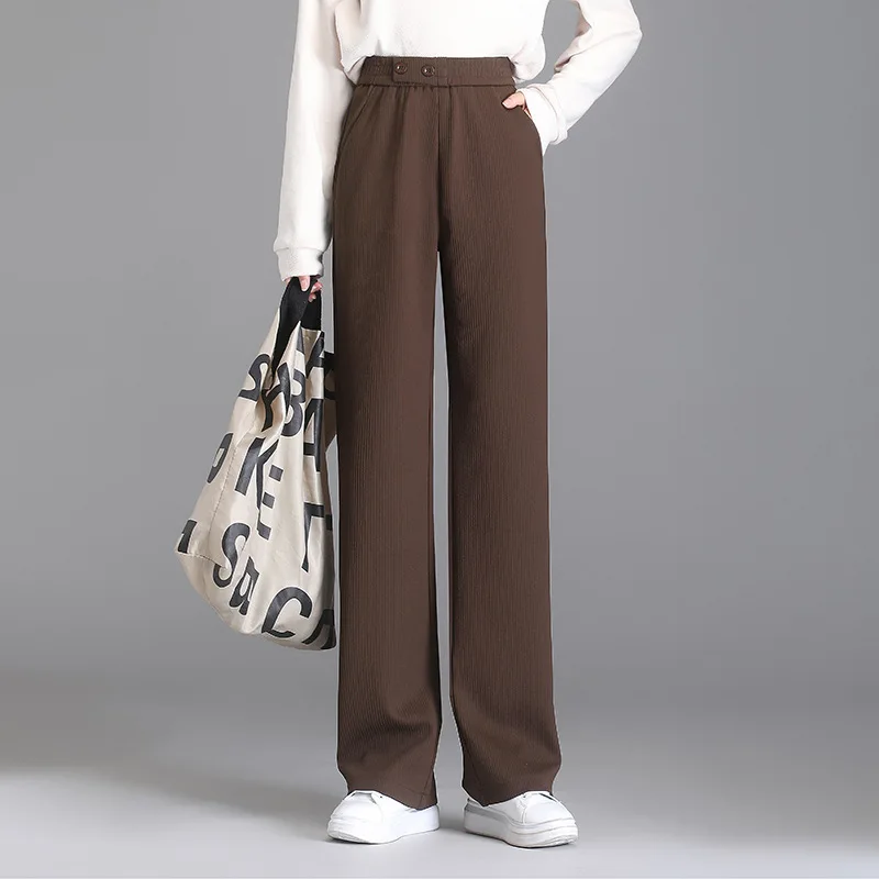

2022 Autumn Women Elastic High Waist Wide Leg Pants Office Lady Elegant Vintage Loose Casual Black Straight Trouser 4XL 7320