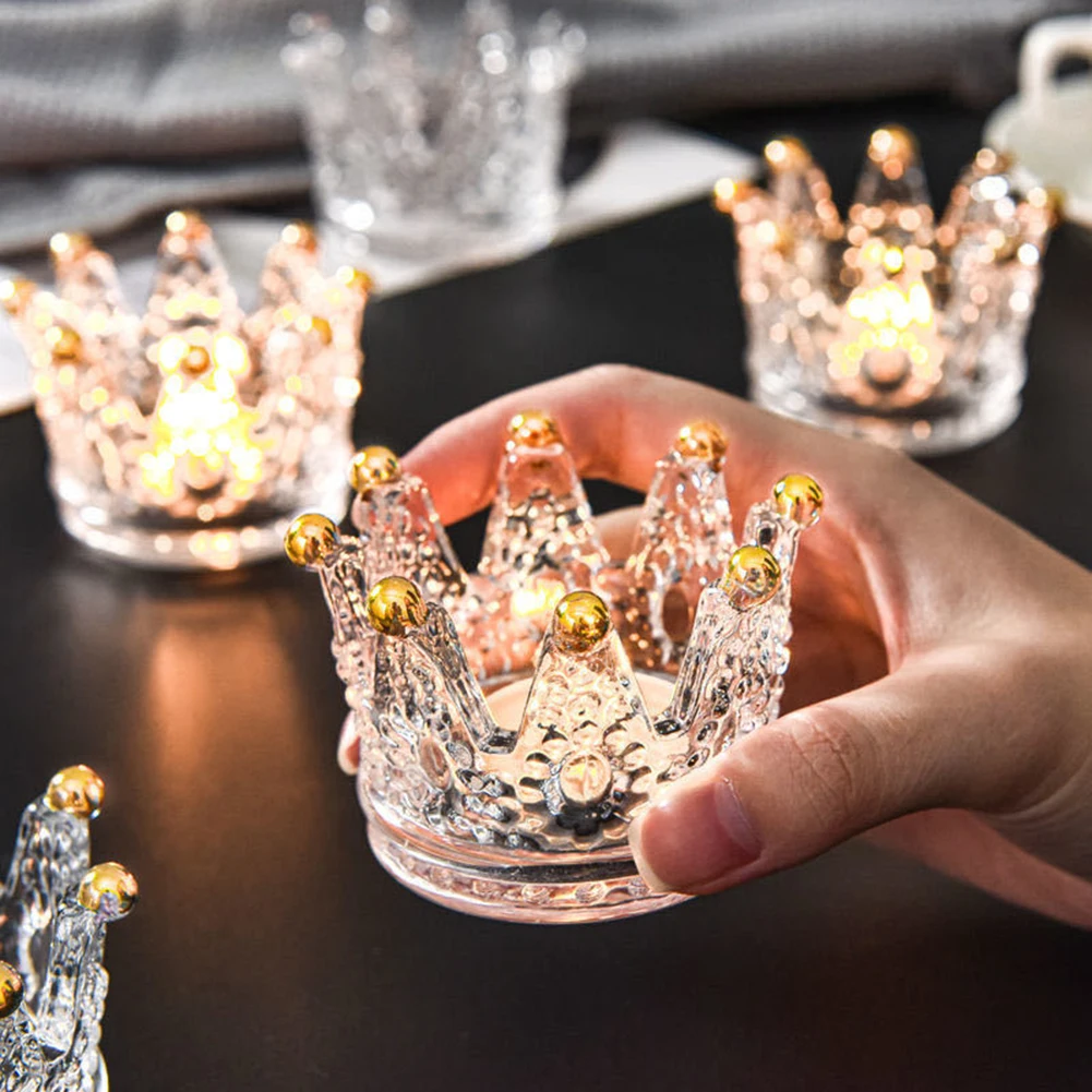 

Nordic Crown Crystal Candlestick Candle Decoration Cup Crown Glass Candle Cup Home Living Room Table Crystal Glass Candlesticks