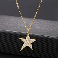 new luxury vintage gold plated star pendant necklaces for women shine cz stone full paved link chains fashion jewelry party gift