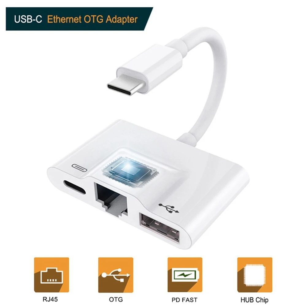 Фото Адаптер Type-C к RJ45, Кабель-адаптер OTG, USB 100, адаптер для зарядки Ethernet, скорость сети Мбит/с №2