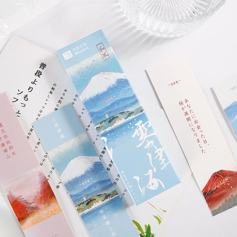 

30 Pcs/Set Japanese Fresh illustration Series Paper Bookmark Creative Sea Scenery INS Style Book Markers Gift Message Card