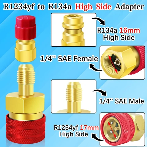 Быстроразъемный адаптер R1234YF к R134A, комплект для преобразования шланга, соединители для зарядки хладагента R1234YF AC