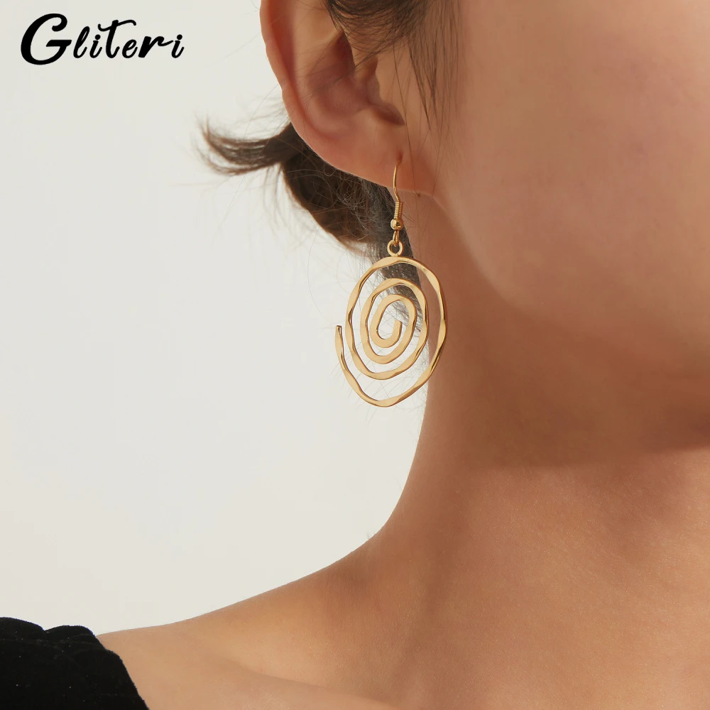 GEITERI 1Pair Hollow Round Spiral Earrings For Women Girls Gold Color Silver Color Geometric Drop Earring Fashion Jewelry Party
