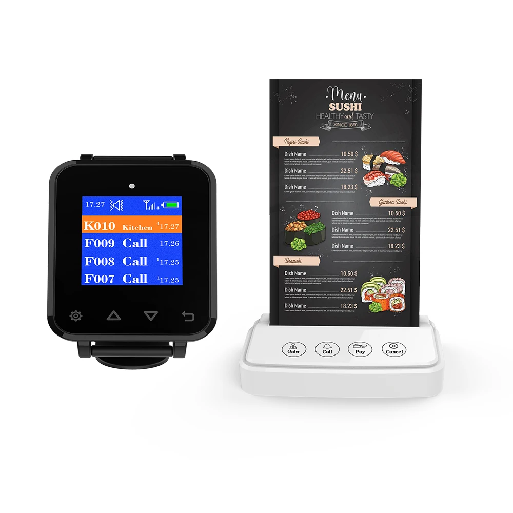 

Artom restaurant paging system wireless with 10 waiter call pagers buttons and menu holder
