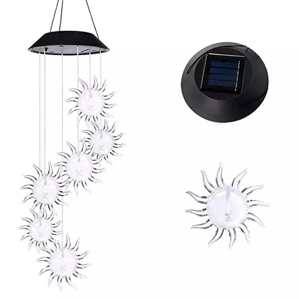 

Solar wind chimes Outdoor waterproof LED multi-color wind chimes Outdoor decorative light for patio sun shape porch
