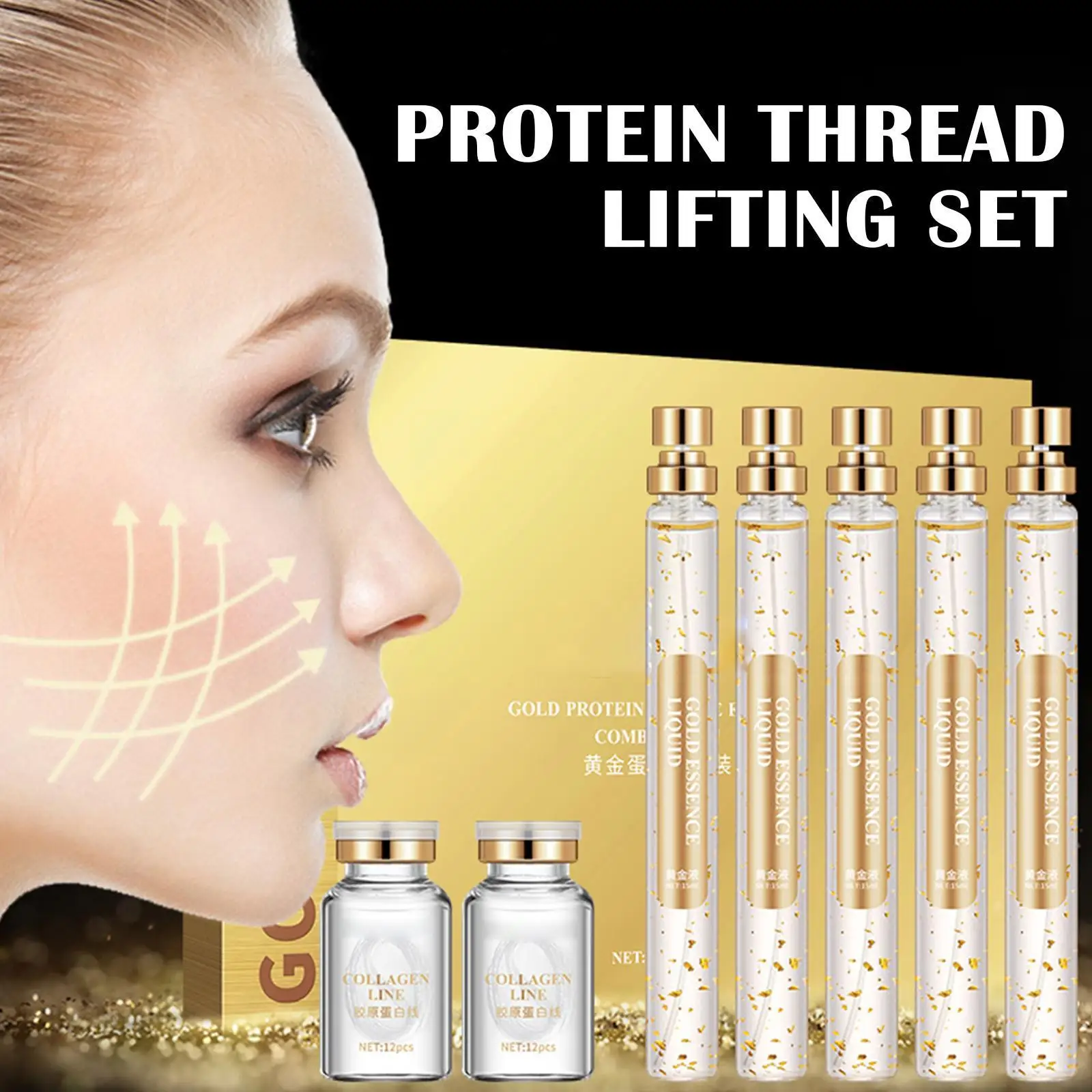 

24k Gold Face Serum Protein Thread Lifting Set Gold Face Protein Firming Moisturizing Care Silk Line Peptide Anti-aging Ski H0s4