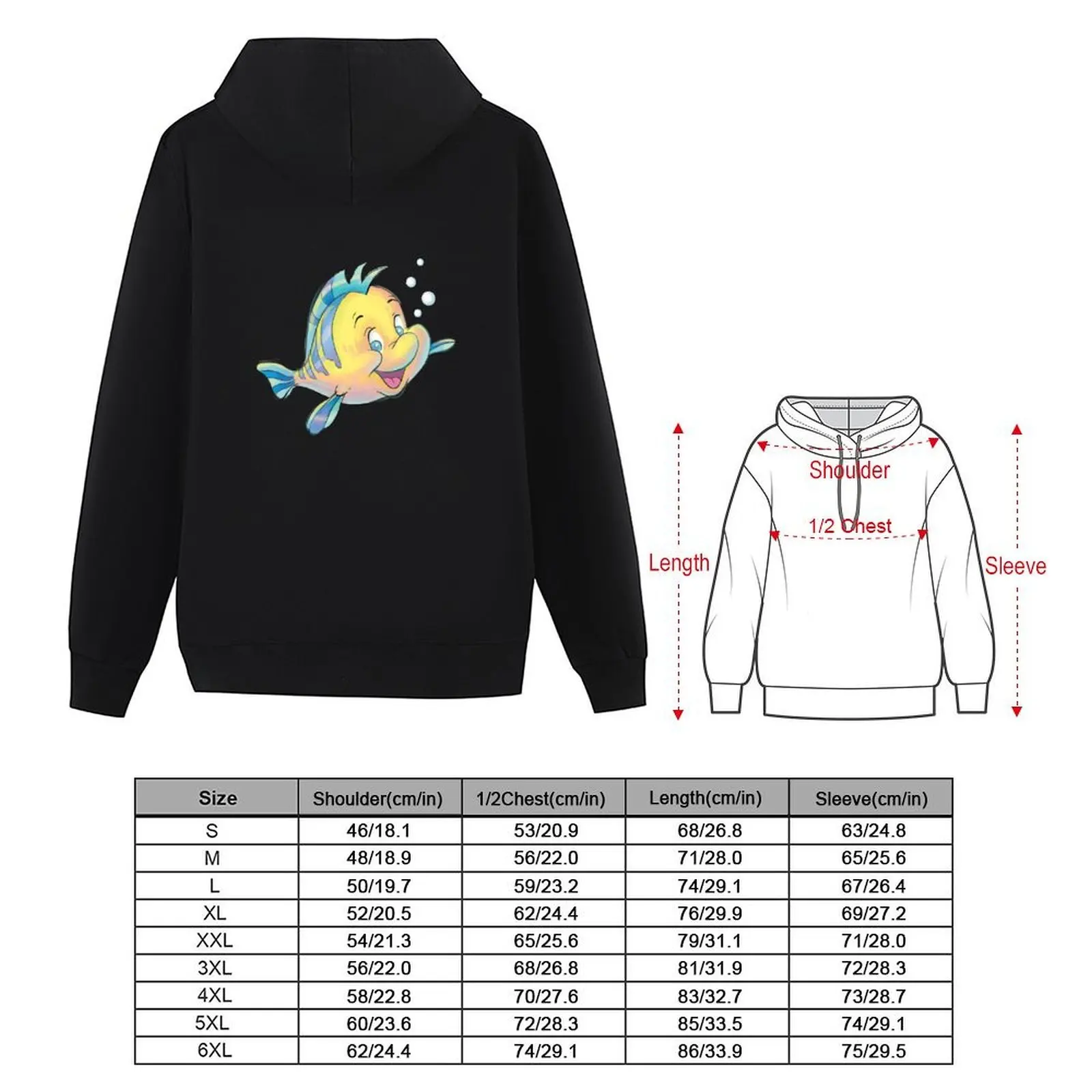 Фото Толстовка с капюшоном Flounder Bubbles Cute Smiling Fish, осенняя мужская одежда, мужская толстовка оверсайз №4