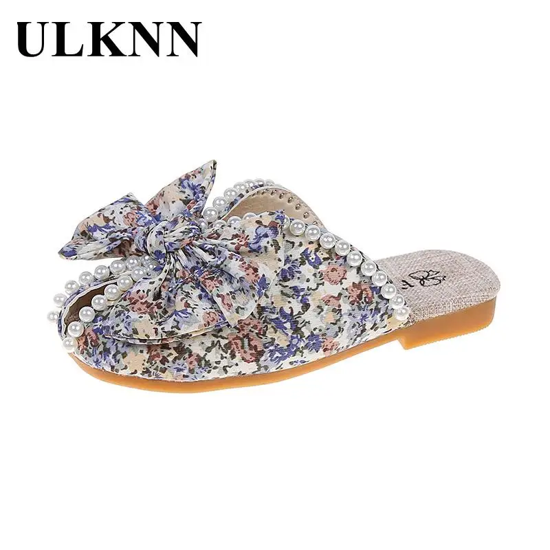 

Летние повседневные шлепанцы для девочек, светильник кие детские пляжные шлепанцы без шнуровки, жемчужные цветочные шлепанцы для девочек п...