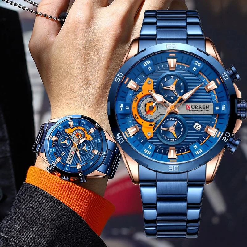 Часы наручные CURREN Мужские с хронографом спортивные водонепроницаемые кварцевые