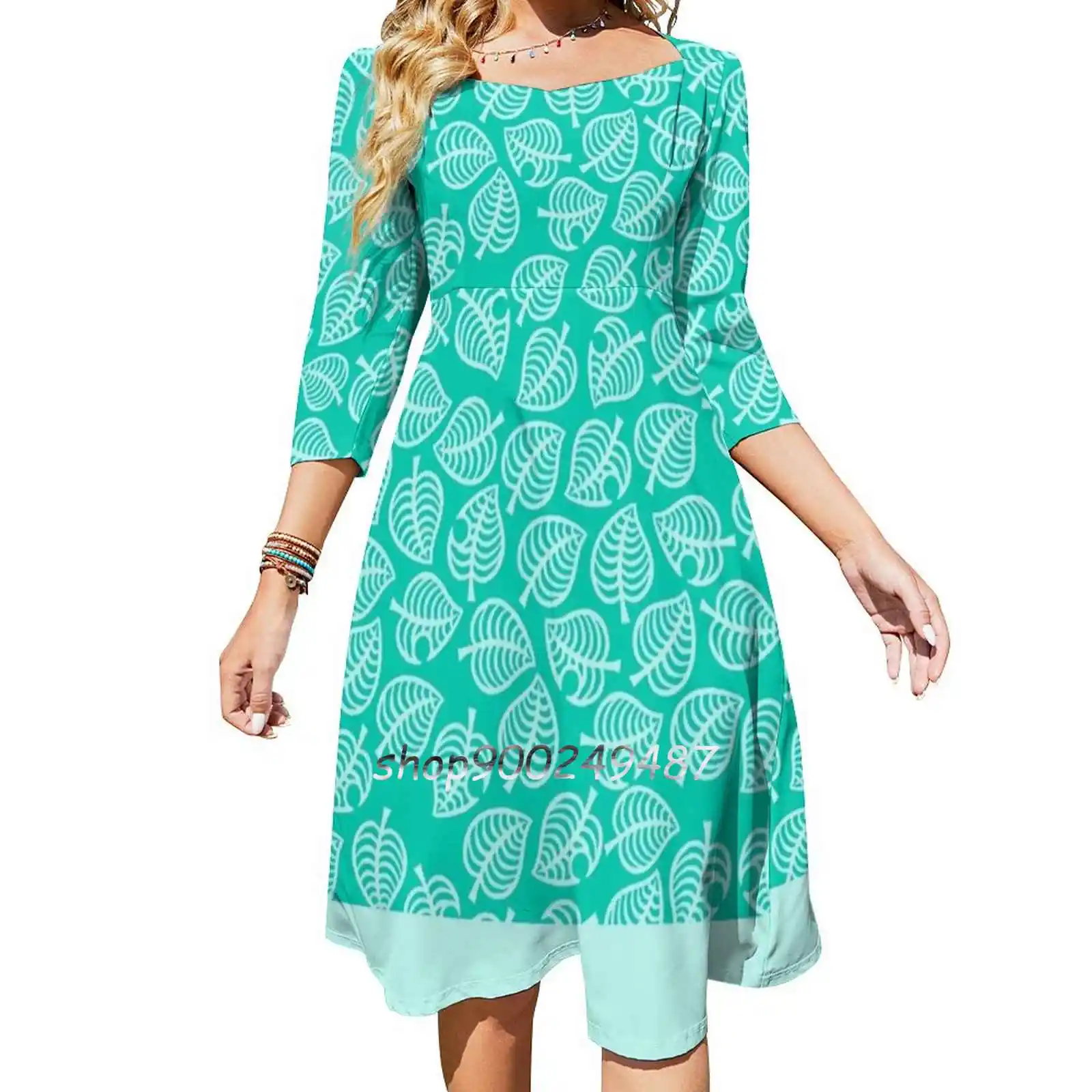 Nook Leaf Blue Sweetheart Knot Расклешенное платье Модный дизайн Свободное большого размера