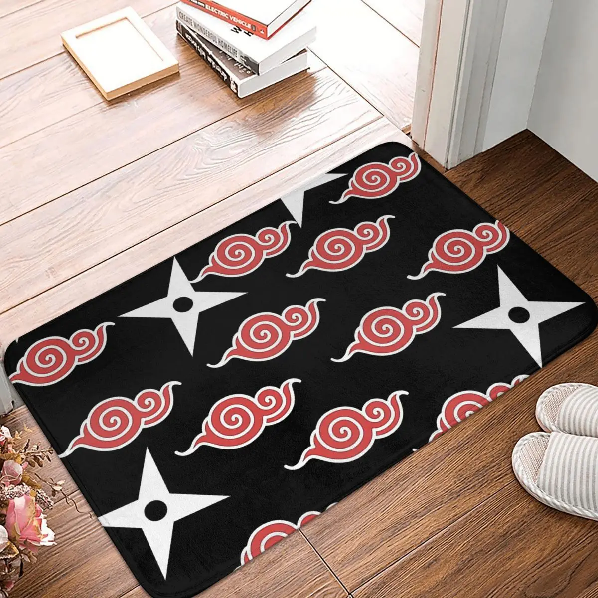 

Japanese Shuriken With Red Cloud Pattern Akatsuki CloudBath Mat Geometric Patterns Doormat Kitchen Carpet Rug Home Decoration