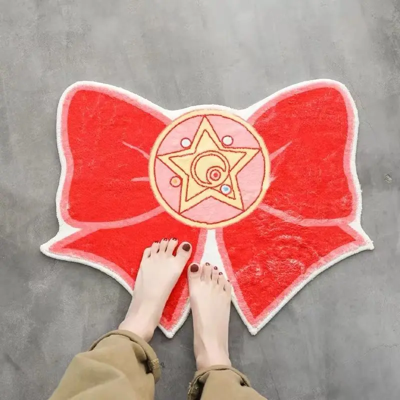 

Small Cute Bow Carpet Thickened Pluch Soft Mat Non-slip Fault Wool Furry Carpet Xmas Gift Ins Absorbent Mat for Girls