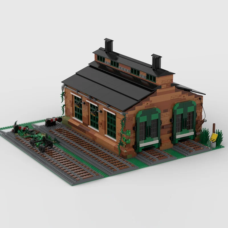 Фото Модель City Street View MOC, строительные кирпичи, рассеянный поезд, навес, модульная технология, детские праздничные подарки, сборные игрушки, костюм №2